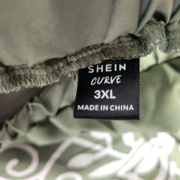 Shein Curve 3XL Plus Green Bird Mural Geometric Chino Shorts Fringe Boho GEO64E - Picture 8 of 9